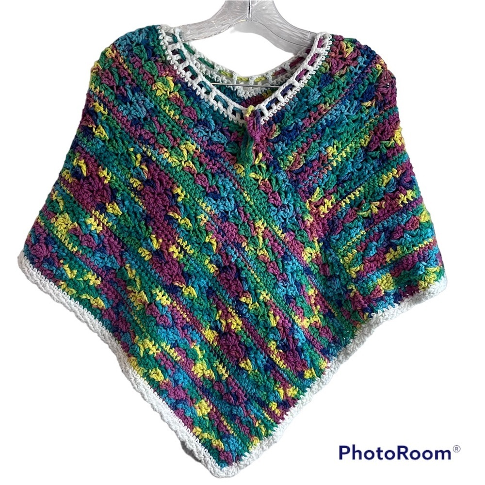 Handmade Crochet Poncho Shawl Grannycore Cottagecore  90s Y2K Vibrant  colors